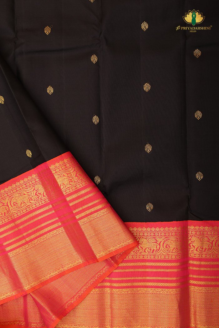 Kanchipuram Silk Stunning Black With Gold Zari Work Border