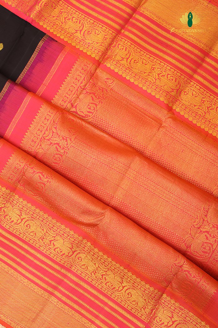 Kanchipuram Silk Stunning Black With Gold Zari Work Border
