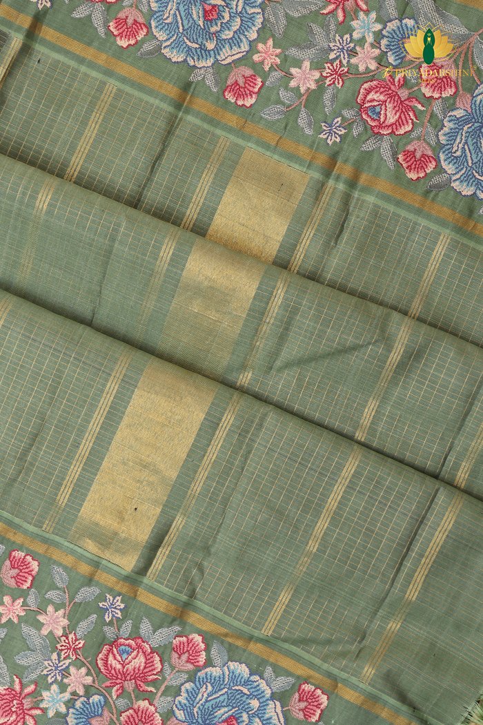 Kanchipuram Silk In Black Checks With Embroidery Border