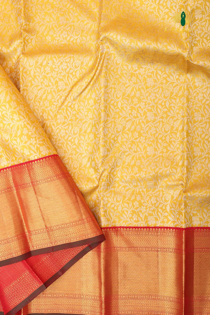 Kanchipuram Silk In Gold And Yellow With Korvai Border