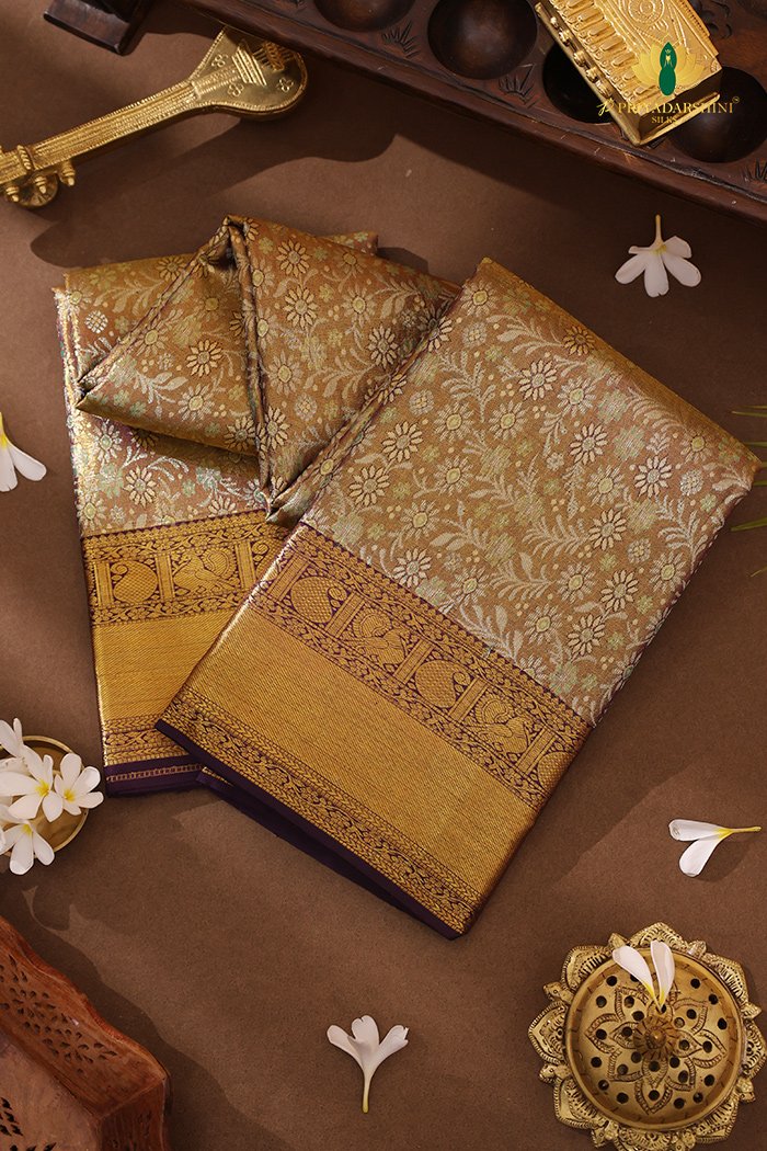 Kanchipuram Silk In Handloom Tissue With Floral Weaving