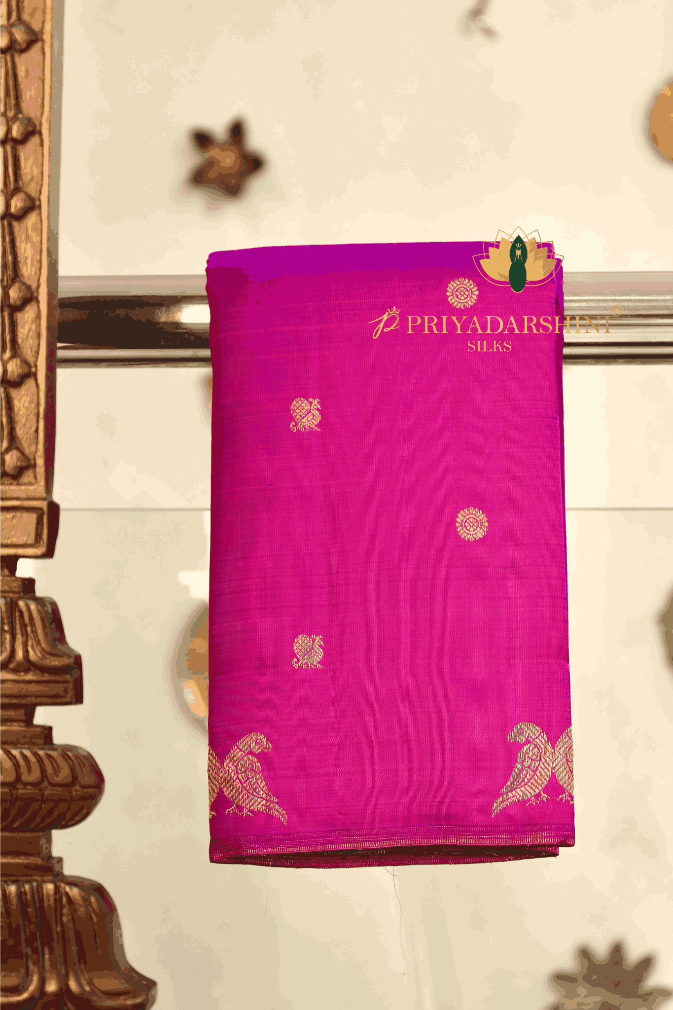 Kanchipuram Silk Pink Double Parrot Peacock Chakram Butta