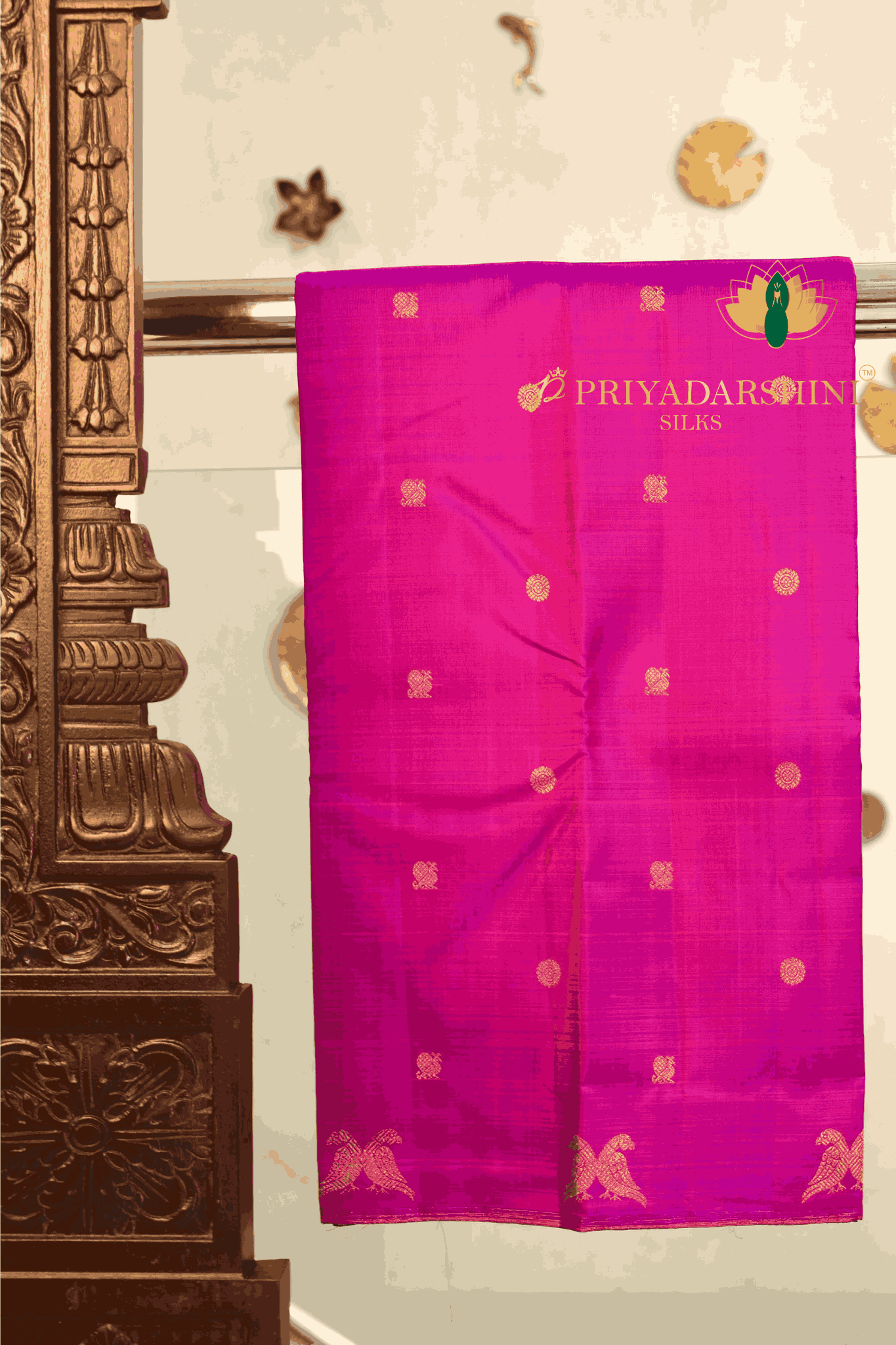 Kanchipuram Silk Pink Double Parrot Peacock Chakram Butta