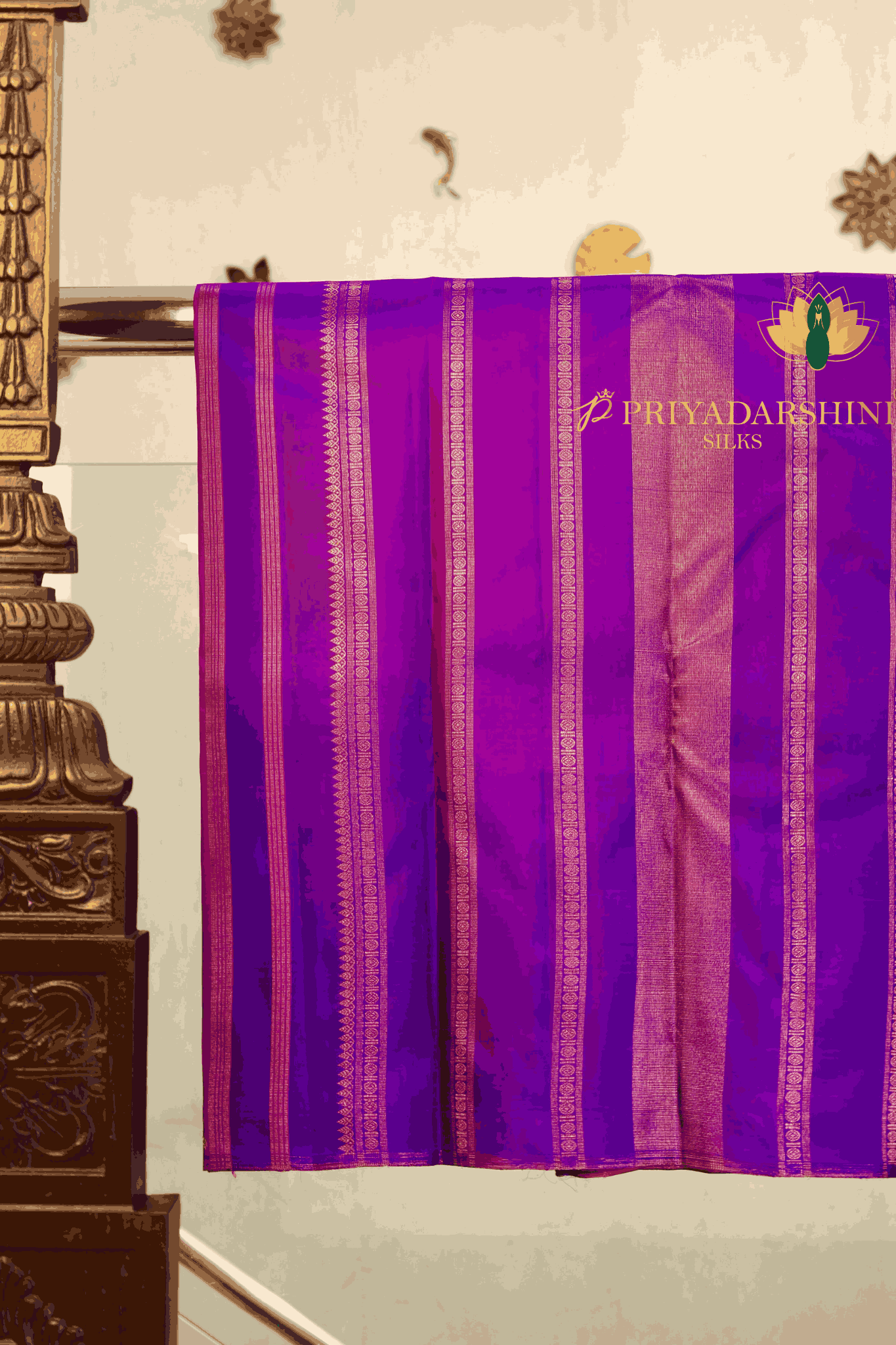 Kanchipuram Silk Pink Double Parrot Peacock Chakram Butta