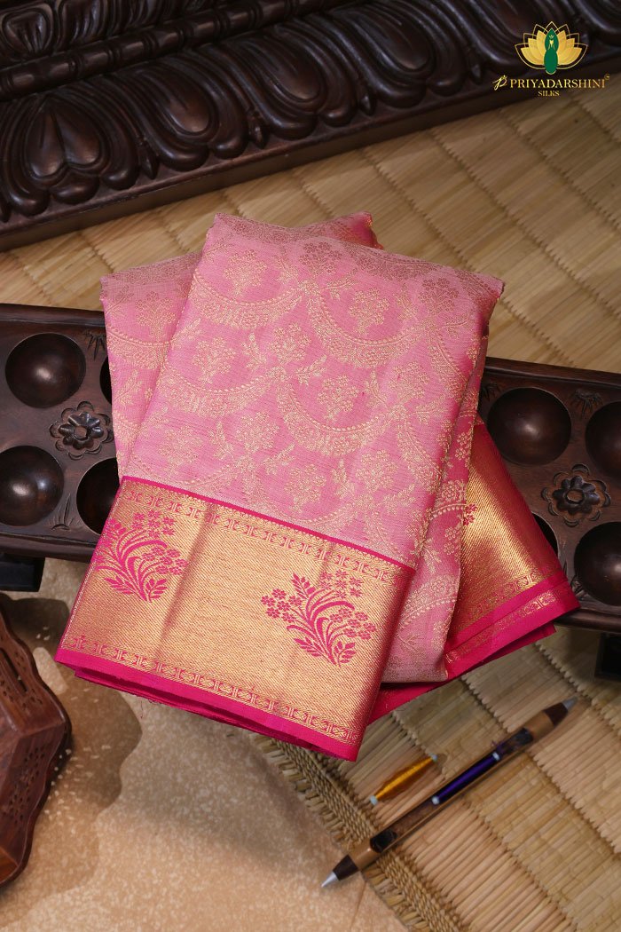 Stunning Rani Pink with baby pink Brocade Design
