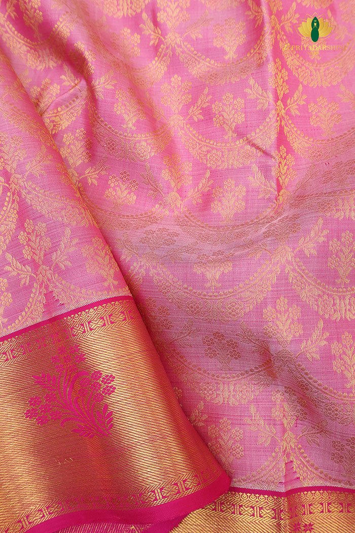 Stunning Rani Pink with baby pink Brocade Design