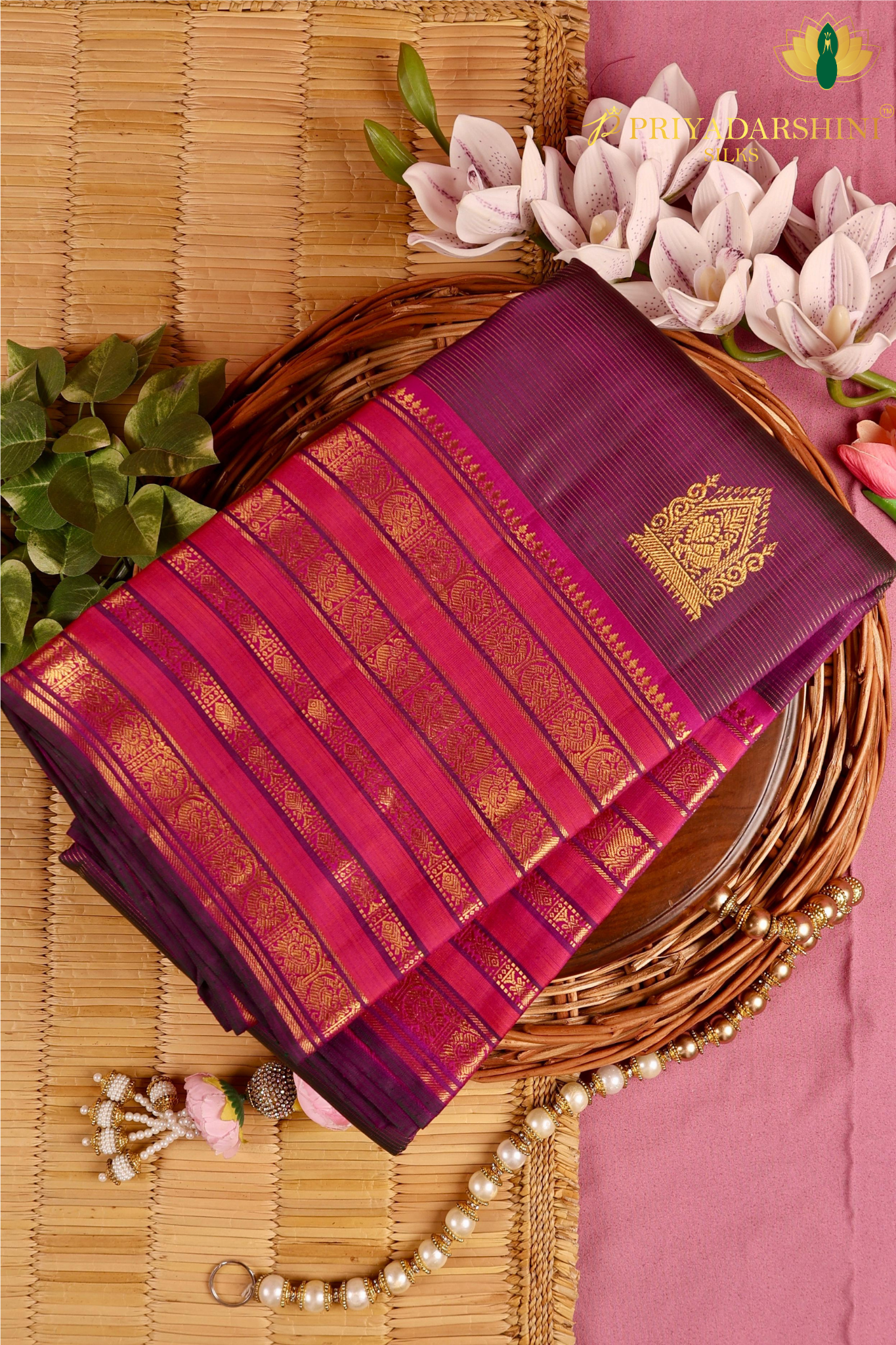 Kanchipuram Vairaoosi Silk In Dark Purple With Gold Zari Border
