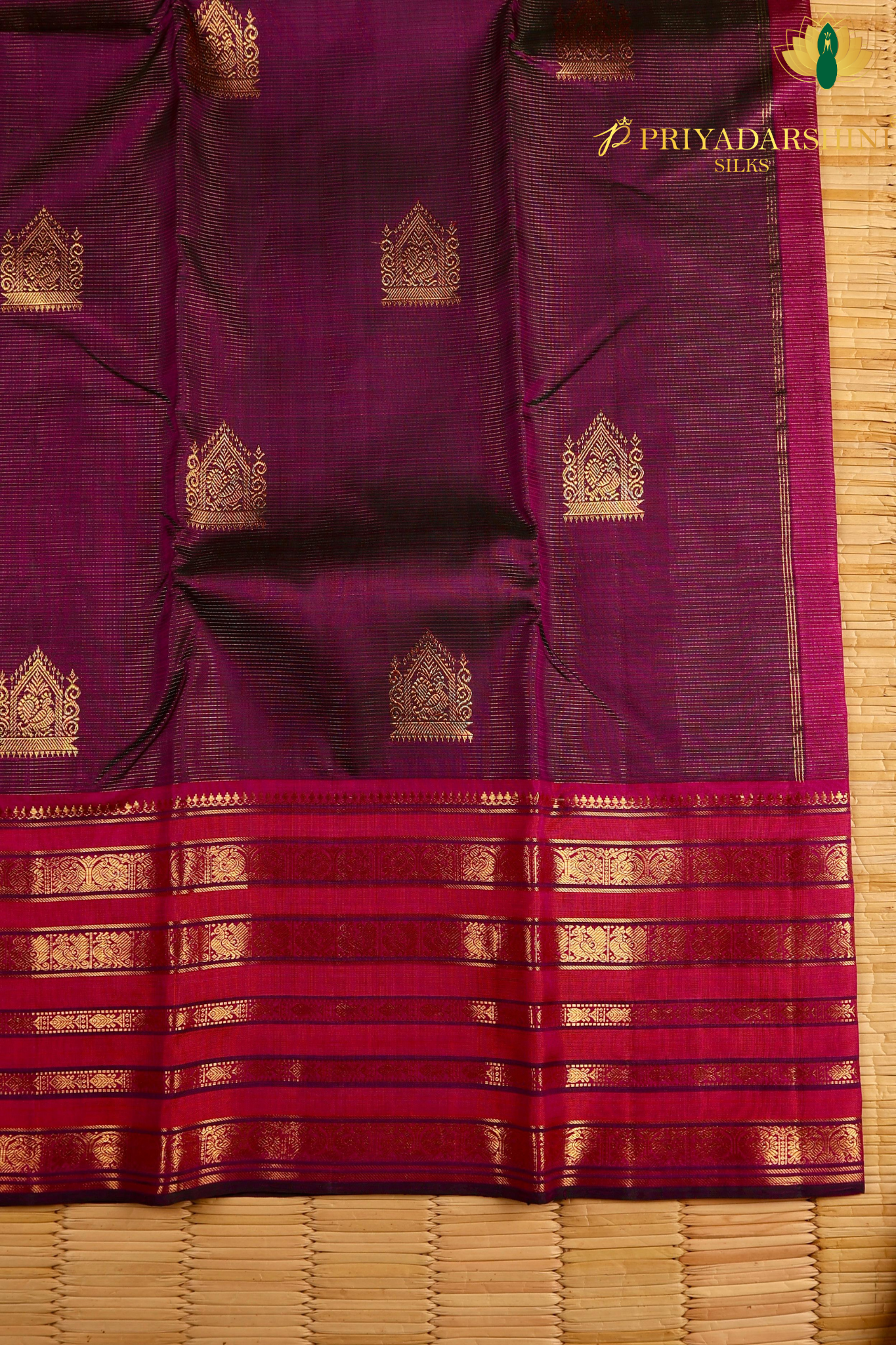 Kanchipuram Vairaoosi Silk In Dark Purple With Gold Zari Border