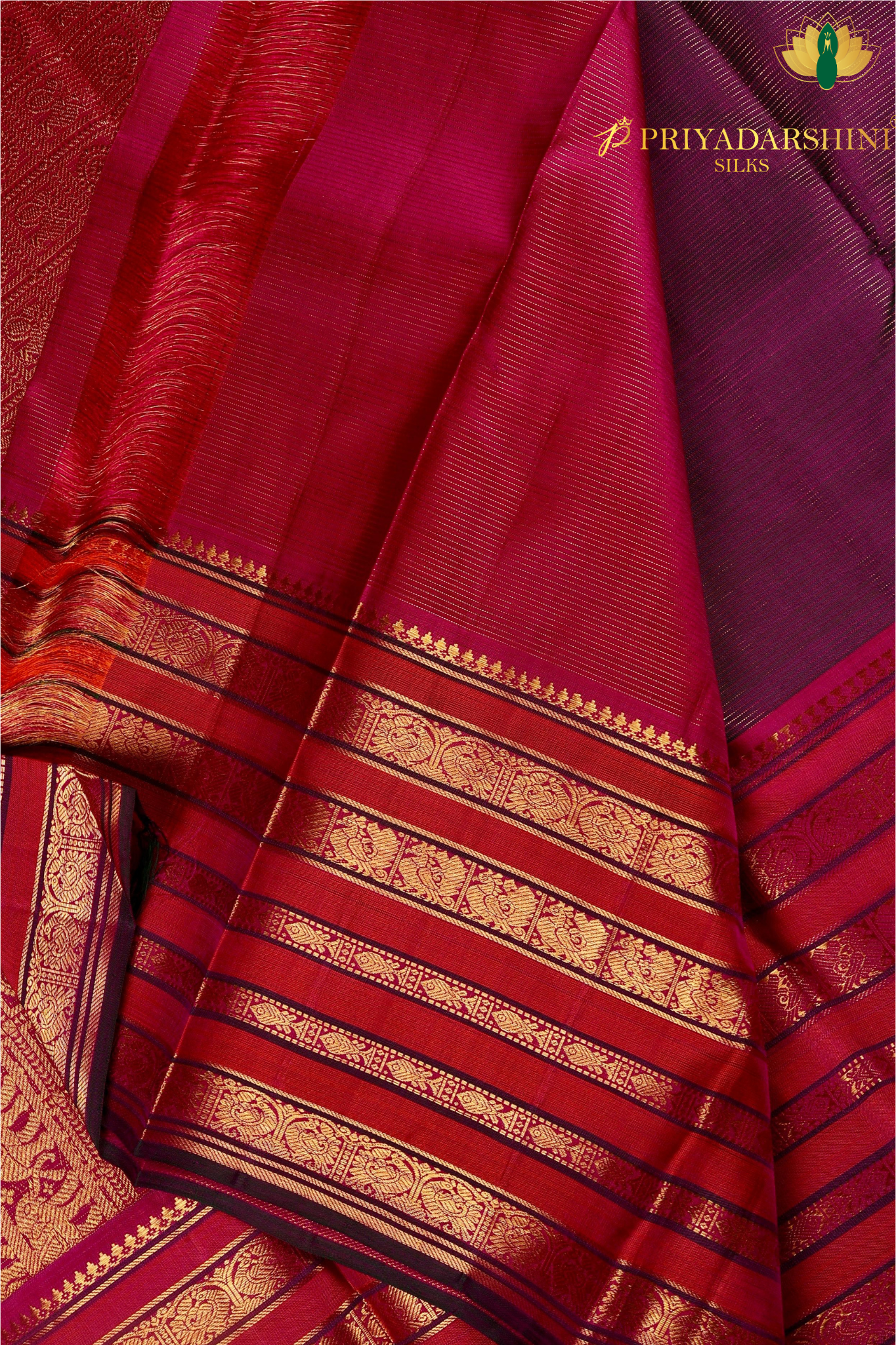 Kanchipuram Vairaoosi Silk In Dark Purple With Gold Zari Border