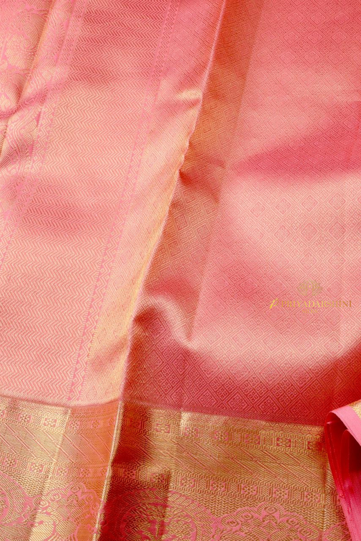 Baby Pink Floral Motif Saree with Self Border | Priyadharshini Silks