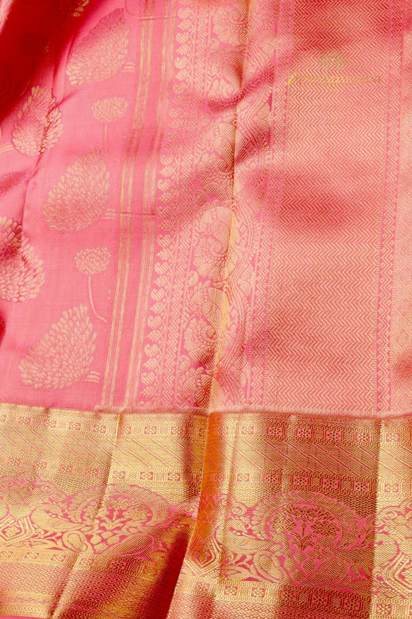 Baby Pink Floral Motif Saree with Self Border | Priyadharshini Silks