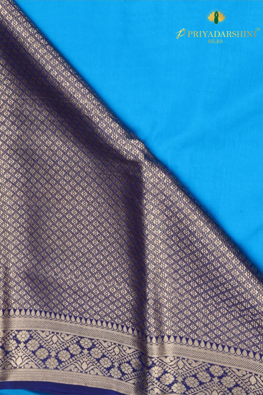 Blue Mysore Silk Saree with Deep Ink Blue Border | Priyadharshini Silks