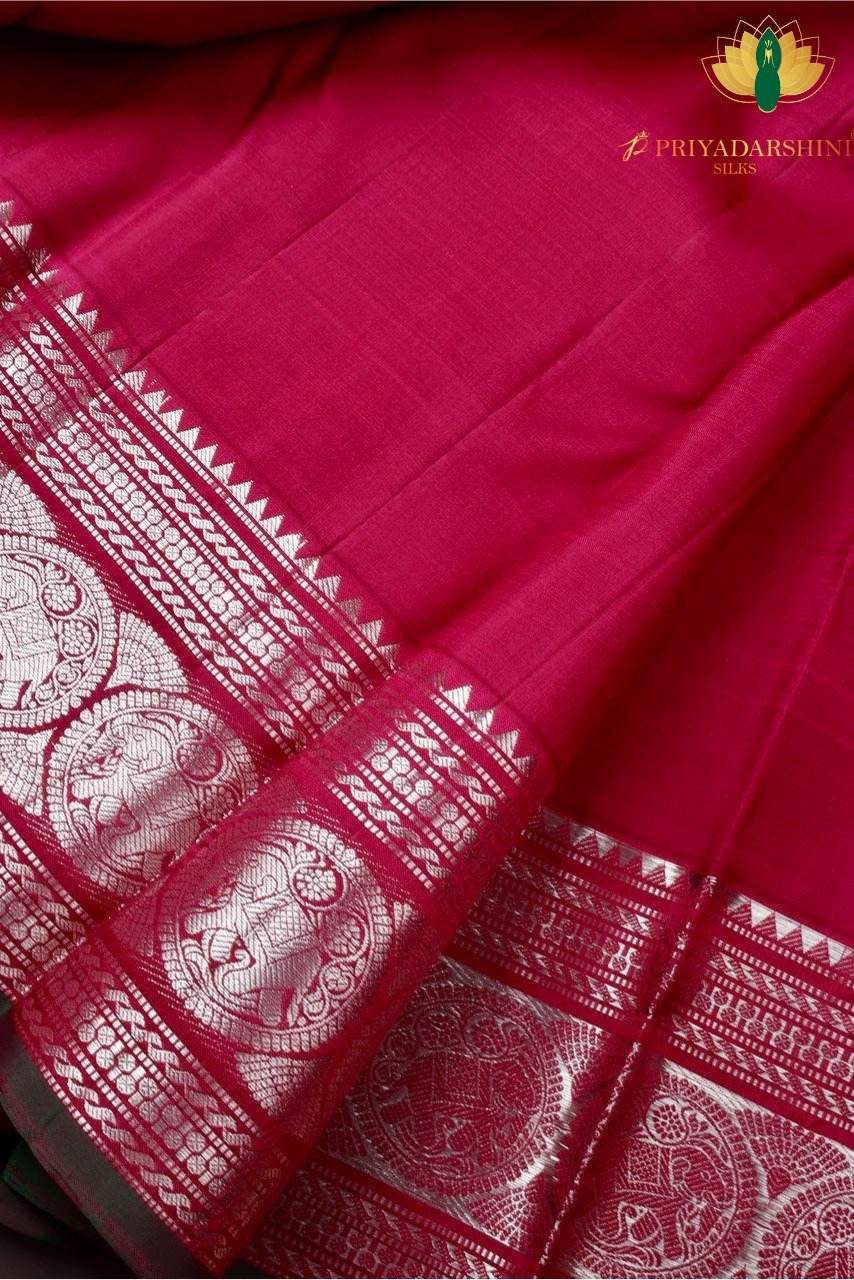 Dark Magenta Silk Saree with Intricate Deer Motif | Priyadharshini Silks