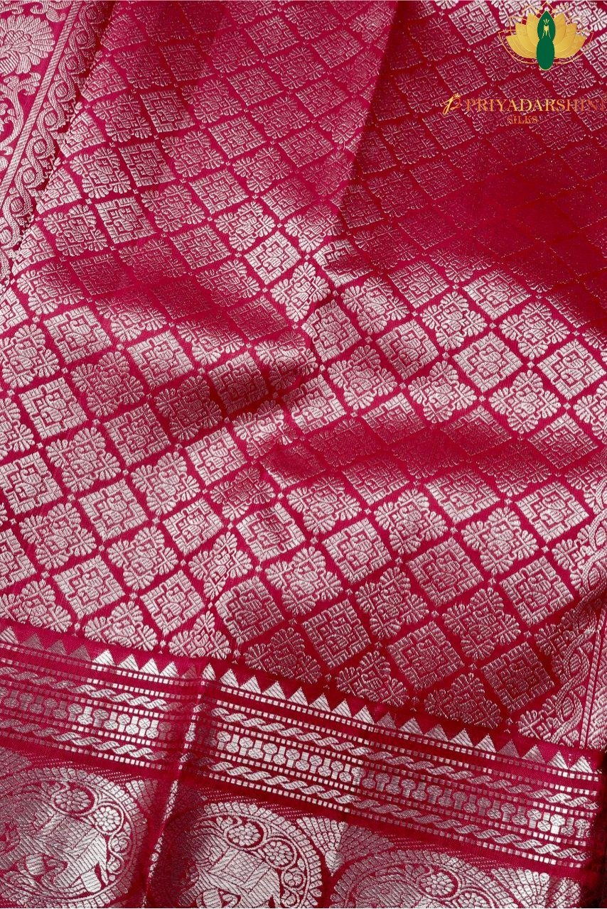 Dark Magenta Silk Saree with Intricate Deer Motif | Priyadharshini Silks