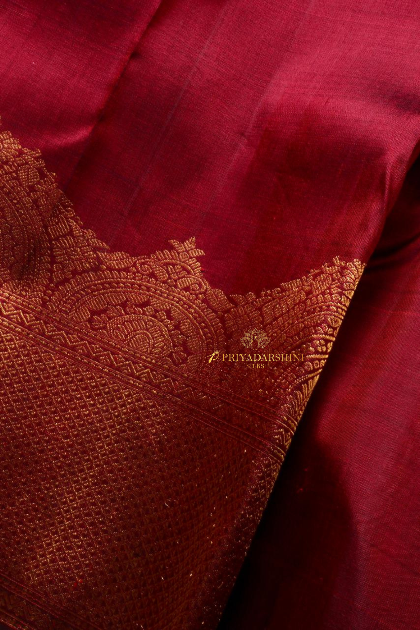 Dark Maroon Silk Saree with Golden Coin Buttas & Self-Turning Border | Priyadharshini Silks