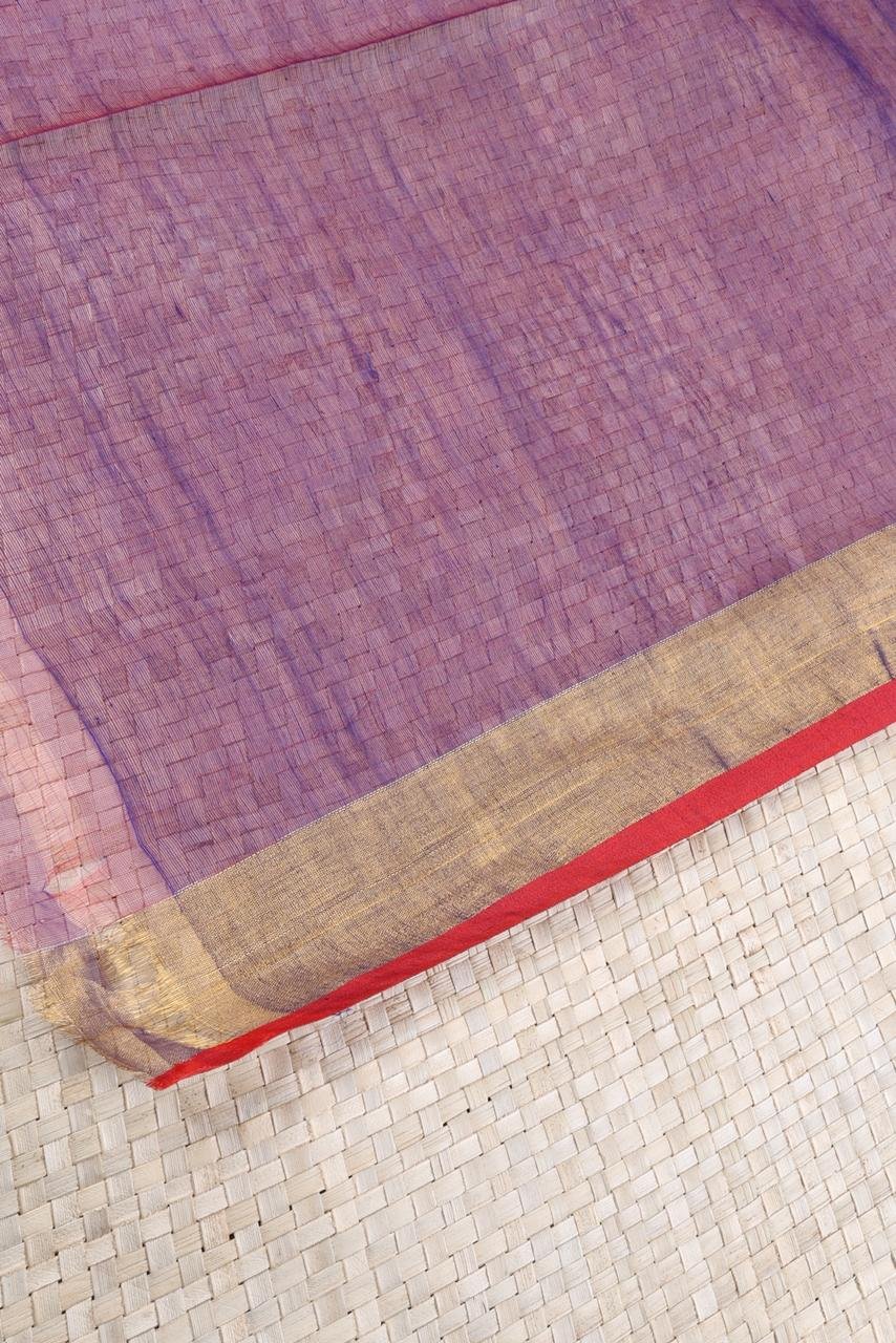 Dark Purple Saree with Jamdhani Weaving and Tissue Zari Border – Elegant Ethnic Wear