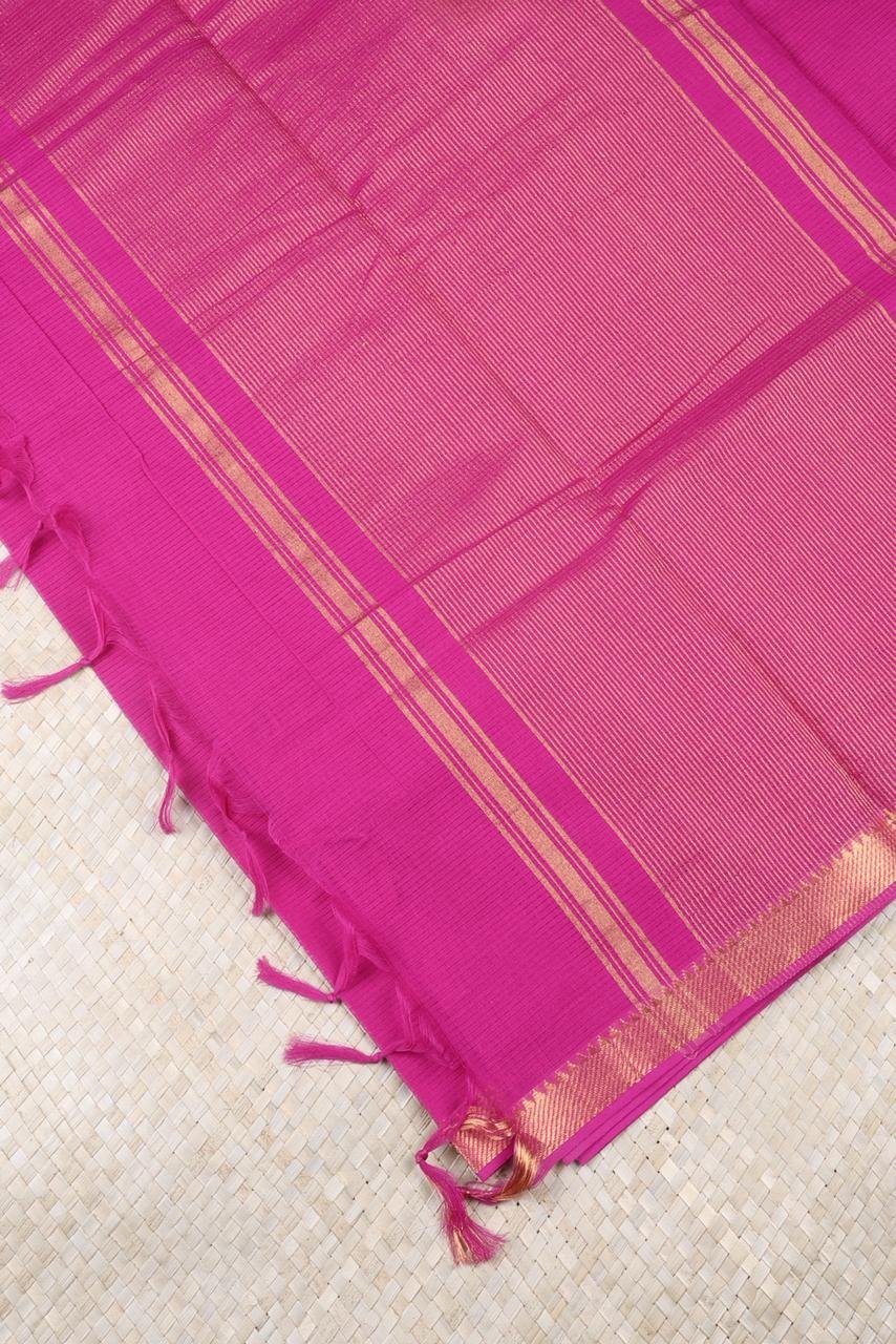 Majenta Mangalagiri cotton saree with a classic Bhavanji zari border