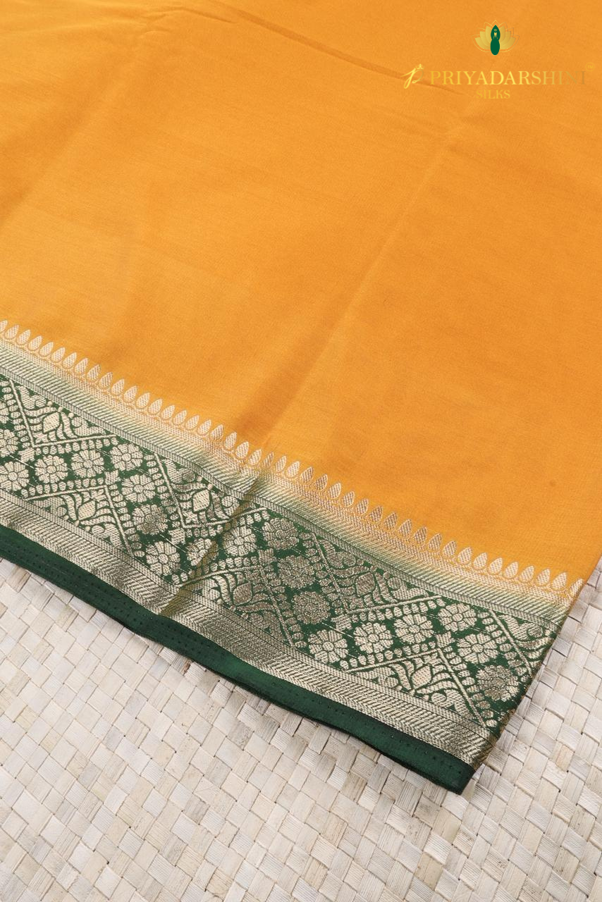 Mustard Yellow Mysore Silk Saree with Deep Green Border | Priyadharshini Silks