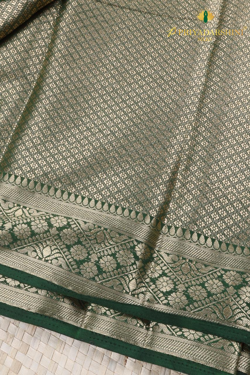 Mustard Yellow Mysore Silk Saree with Deep Green Border | Priyadharshini Silks