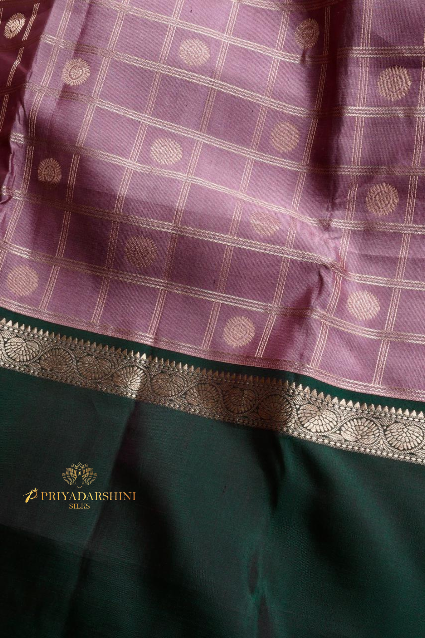 Onion Pink Checked Saree with Green Retapet Border | Priyadharshini Silks