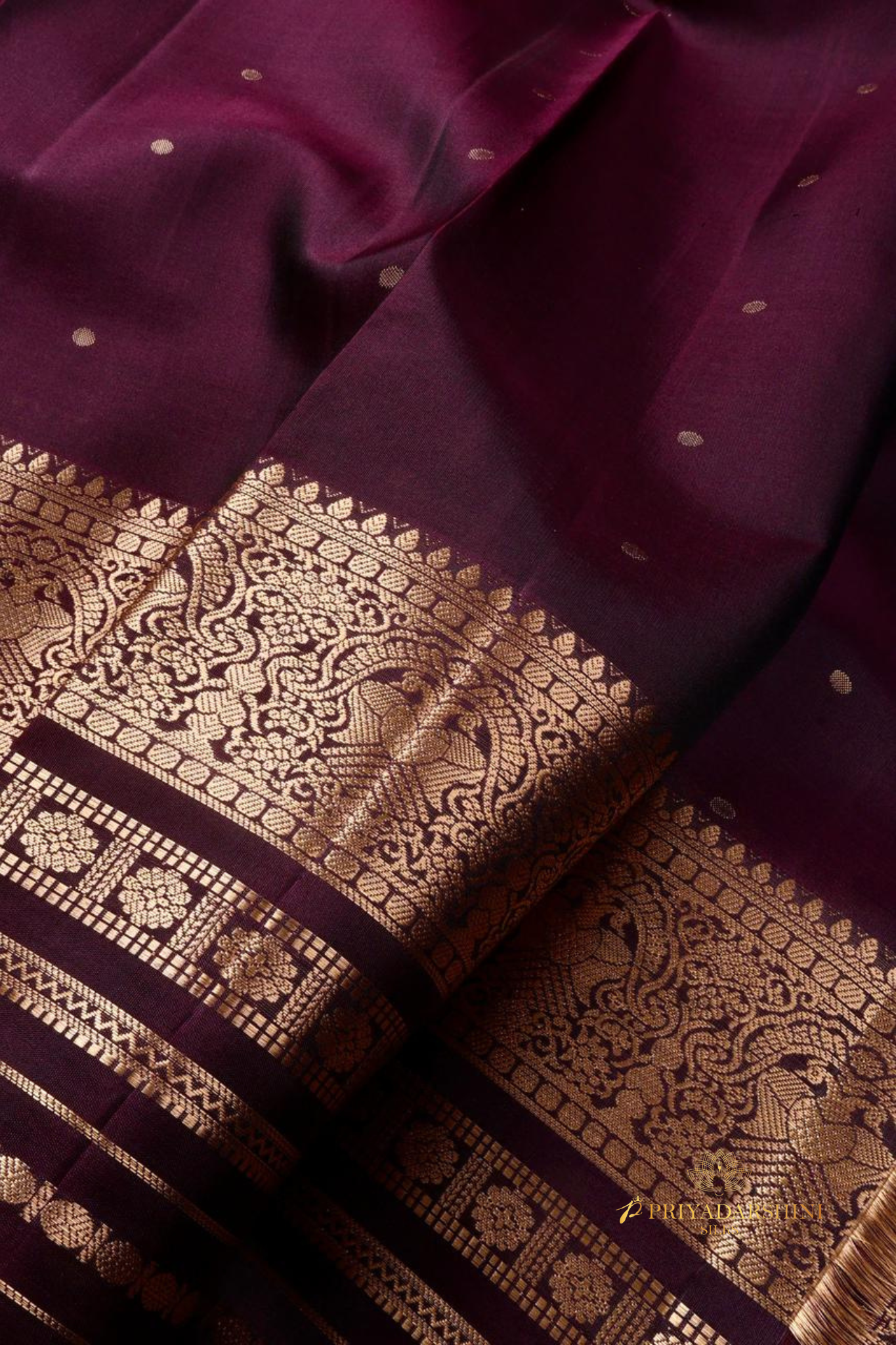 Royal Blue Silk Saree with Maroon Oruthalai Pakshi Border | Priyadharshini Silks