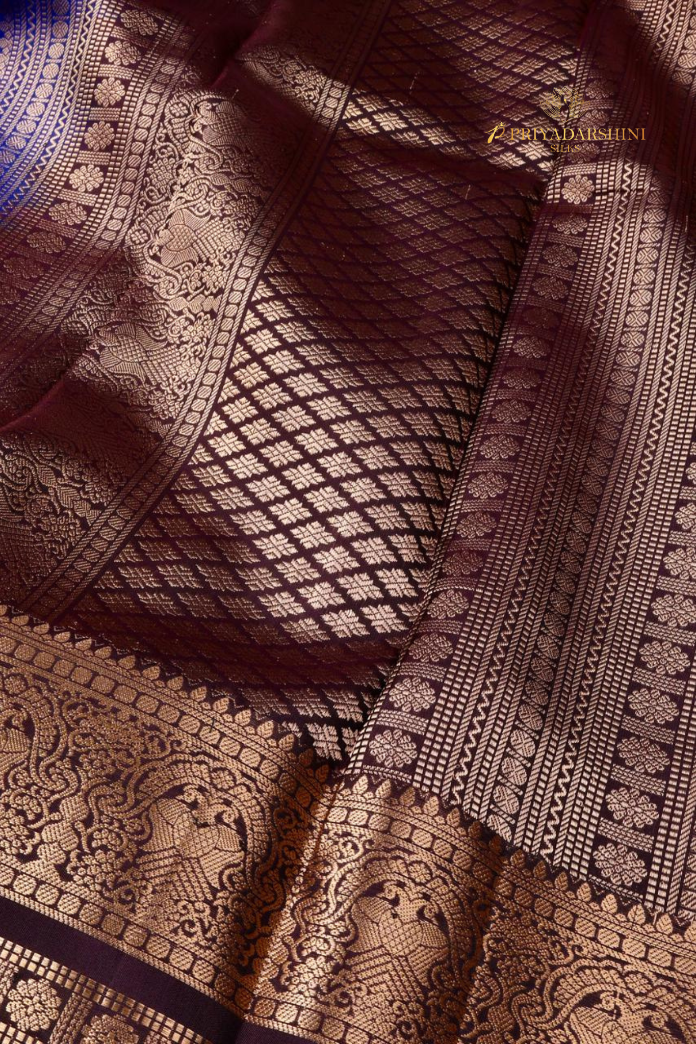 Royal Blue Silk Saree with Maroon Oruthalai Pakshi Border | Priyadharshini Silks