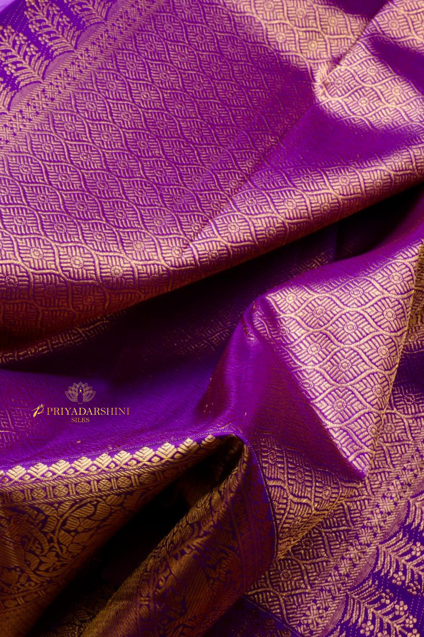 Soft Pink & Peach Striped Saree with Purple Meenakari Border | Priyadharshini Silks