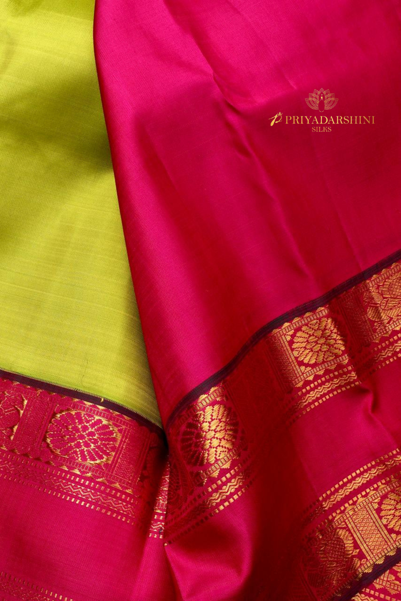 Kai Korvai Silk Saree – Parrot Green with Pink Rettapet Border | Priyadharshini Silks