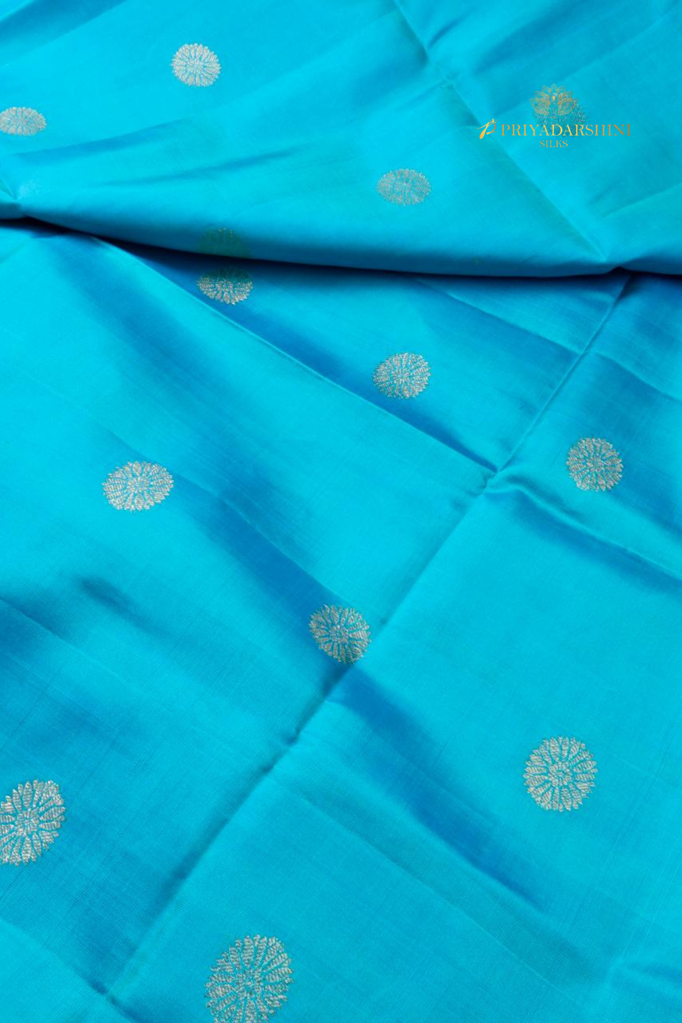 Blue Soft Silk Saree with Silver Floral Jaal & Tonal Border | Priyadharshini Silks