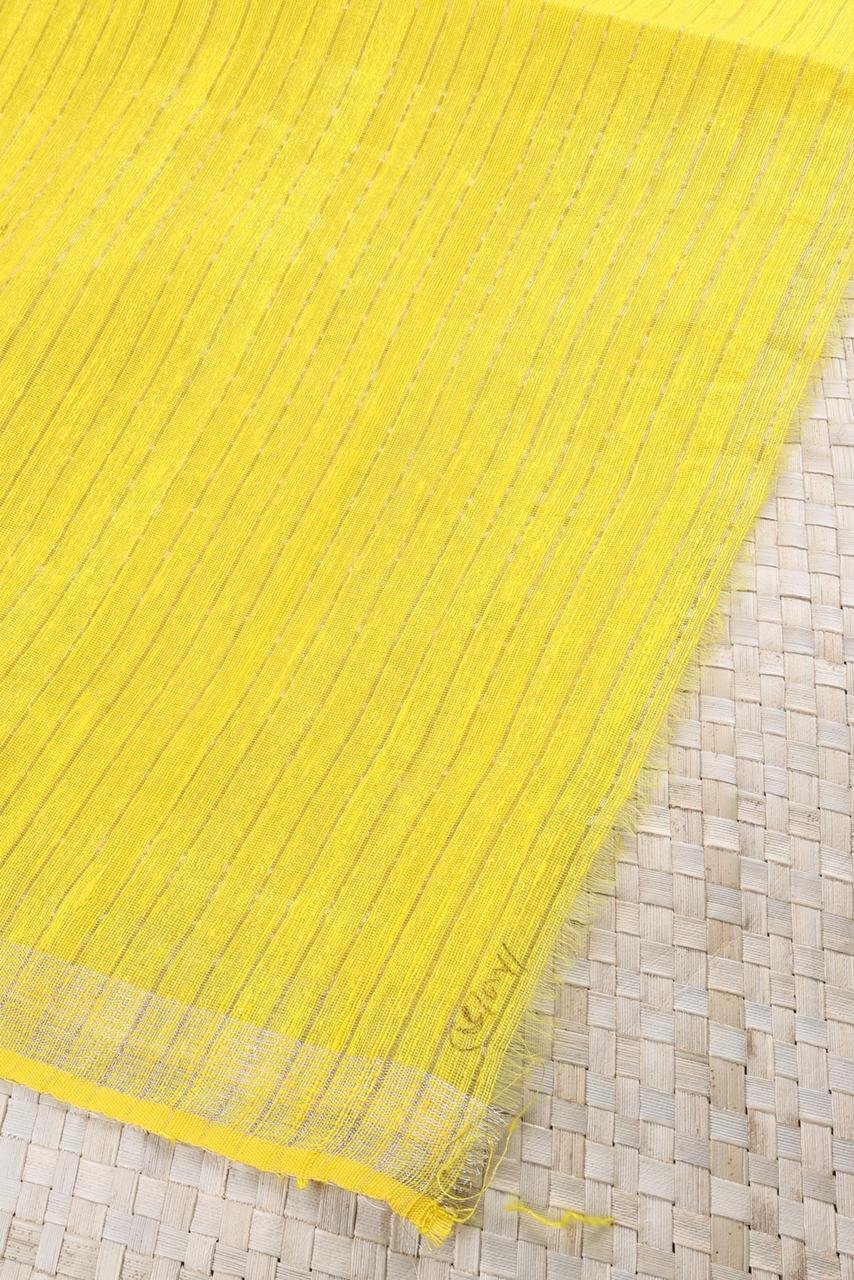 Vibrant lemon yellow Kora silk saree featuring delicate all-over sequence work