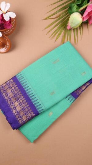 Pure Gadwal Handloom Saree – Aqua Green with Purple Korvai Border | Priyadharshini Silks