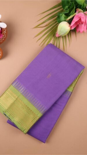 Pure Gadwal Handloom Saree – Purple with Parrot Green Korvai Border | Priyadharshini Silks
