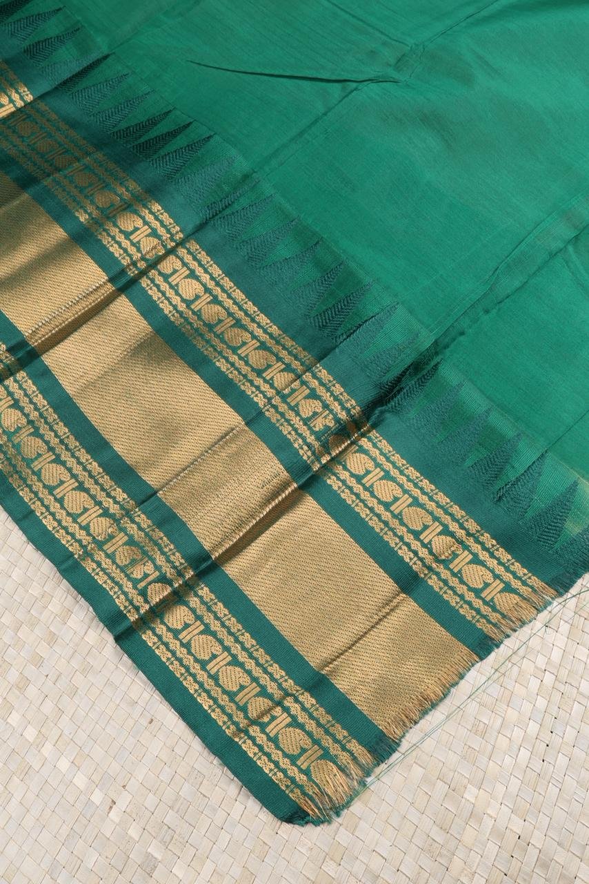 Pure Gadwal Handloom Saree – Baby Pink with Bottle Green Korvai Border | Priyadharshini Silks
