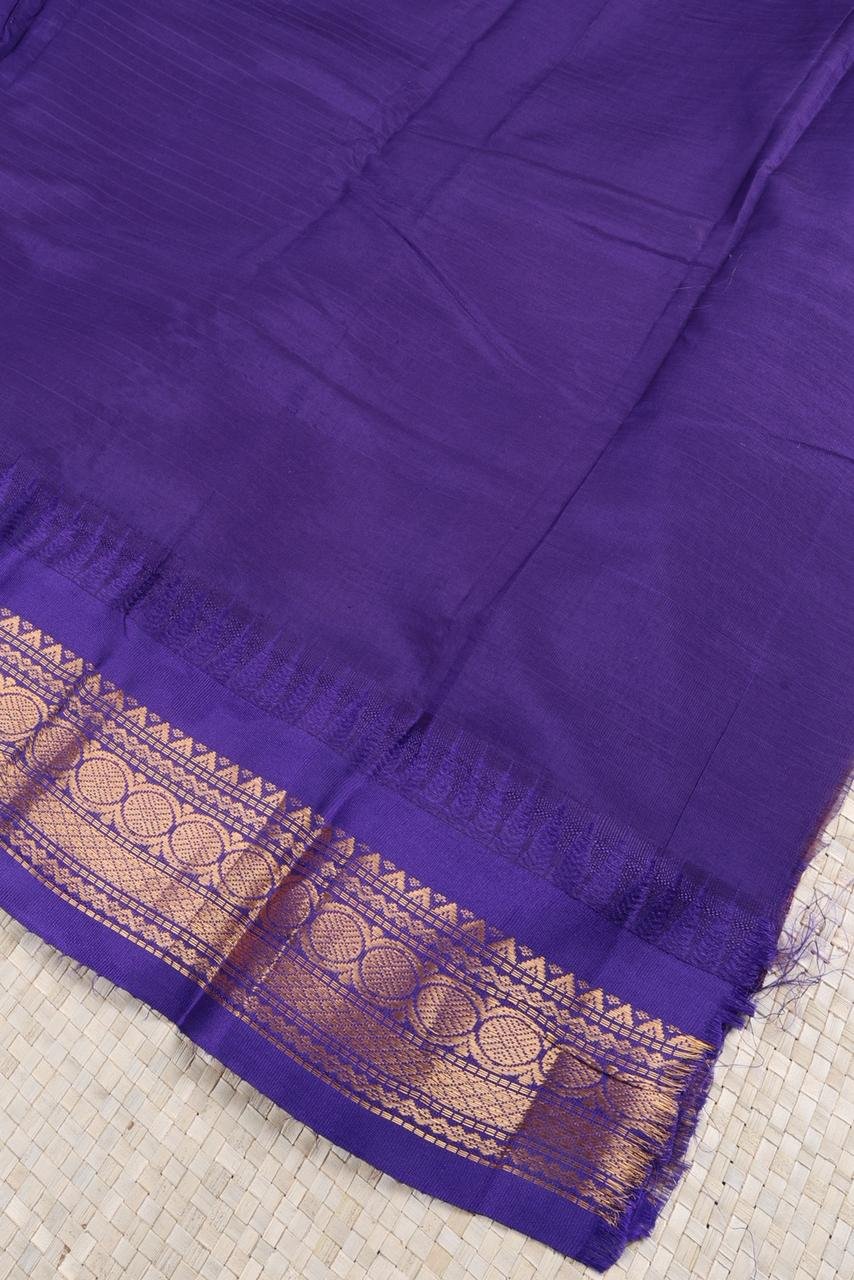 Pure Gadwal Handloom Saree – Rust Brown & Royal Blue with Cotton-Silk Korvai Border | Priyadharshini Silks