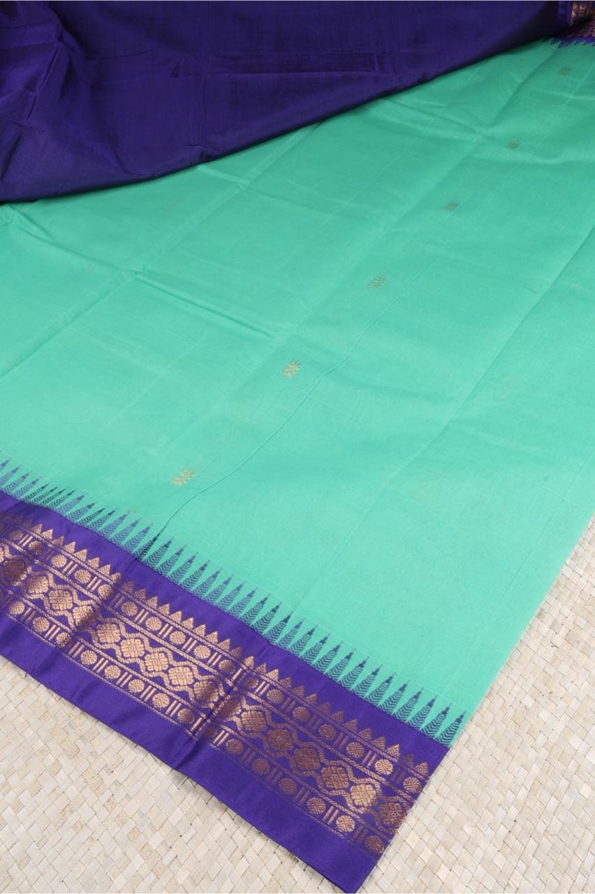 Pure Gadwal Handloom Saree – Aqua Green with Purple Korvai Border | Priyadharshini Silks
