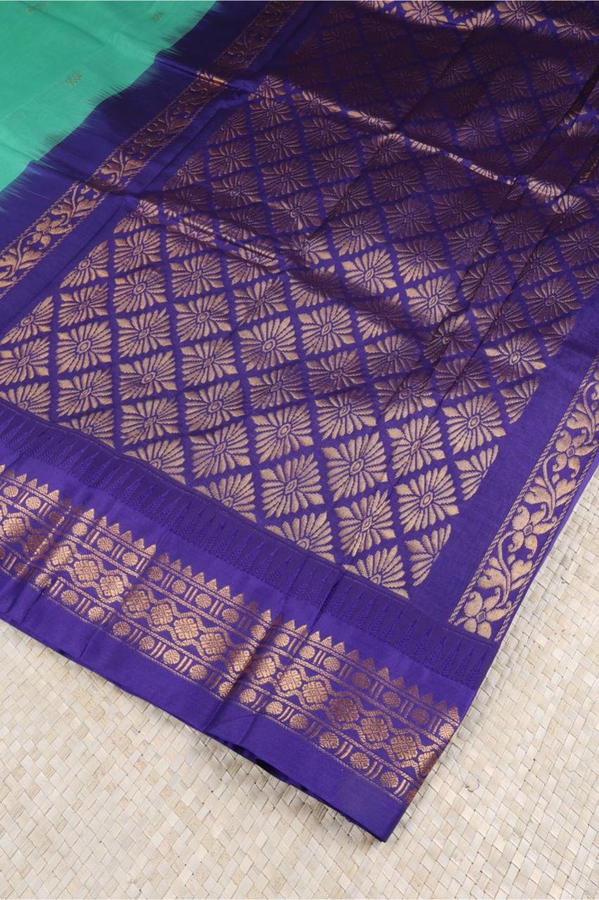 Pure Gadwal Handloom Saree – Aqua Green with Purple Korvai Border | Priyadharshini Silks