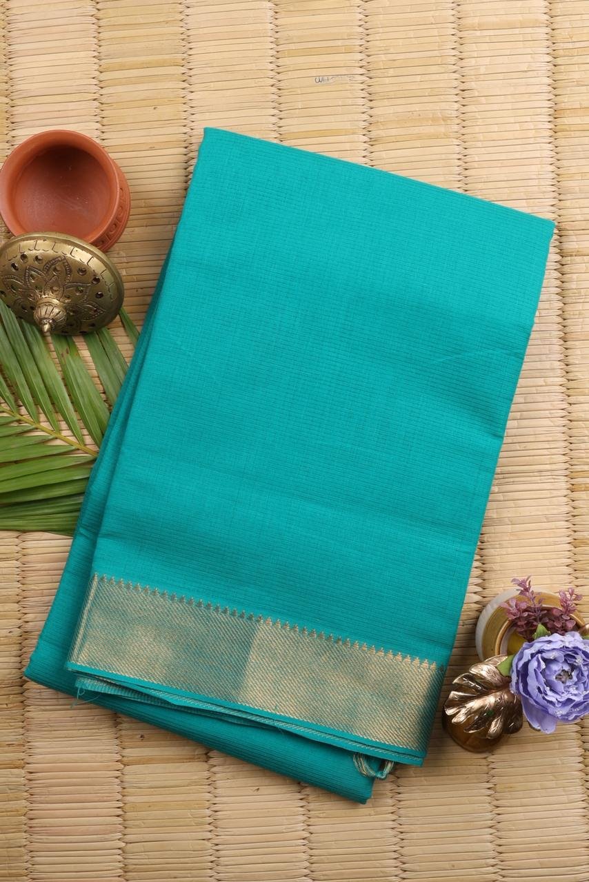 Green Mangalagiri Cotton Saree with Classic Bhavanji Zari Border | Handloom Cotton Saree