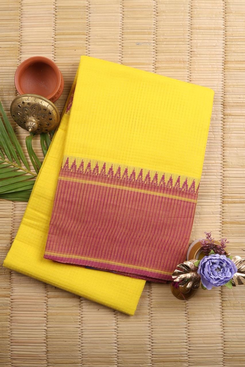 Pink & Lemon Yellow Mangalagiri Cotton Saree with Contrast Pallu | Elegant Handloom Saree