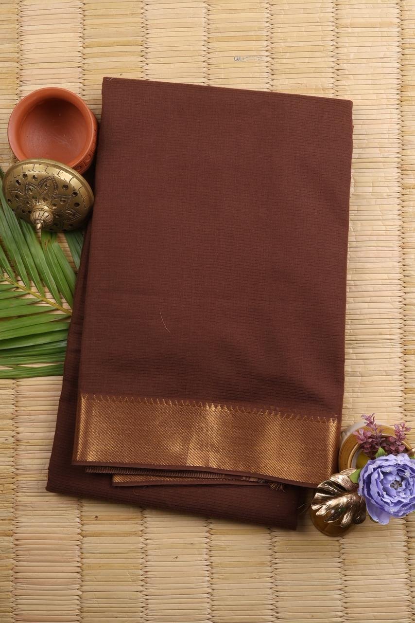 Coffee Brown Mangalagiri Cotton Saree with Classic Bhavanji Zari Border | Handloom Saree