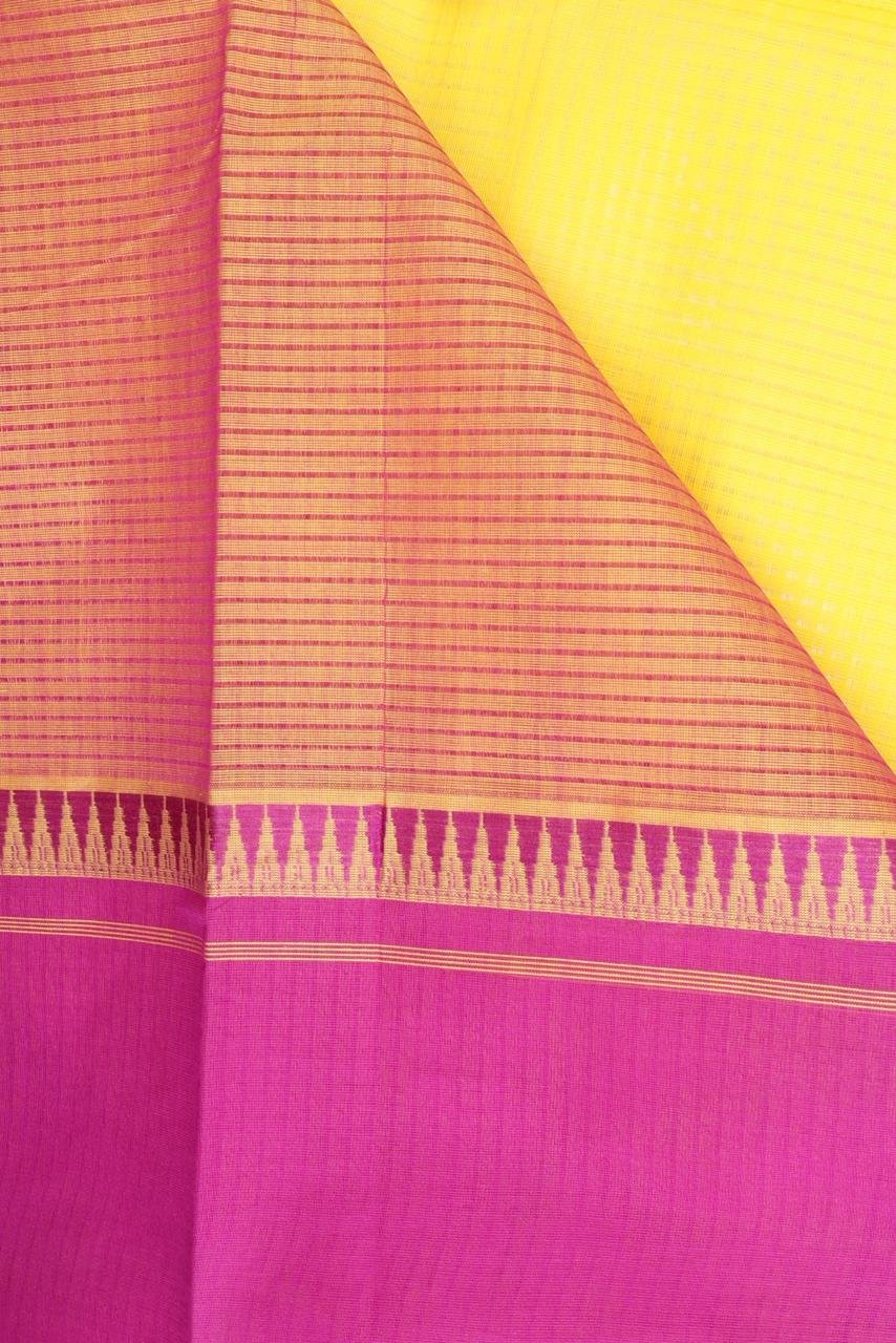 Pink & Lemon Yellow Mangalagiri Cotton Saree with Contrast Pallu | Elegant Handloom Saree