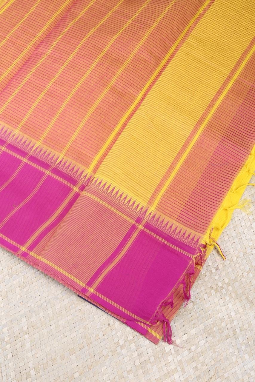 Pink & Lemon Yellow Mangalagiri Cotton Saree with Contrast Pallu | Elegant Handloom Saree