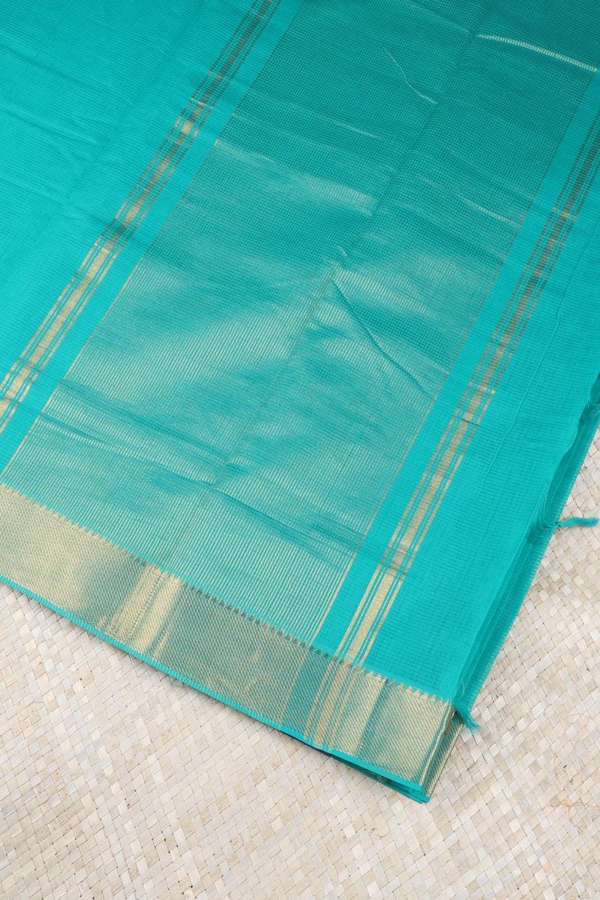 Green Mangalagiri Cotton Saree with Classic Bhavanji Zari Border | Handloom Cotton Saree
