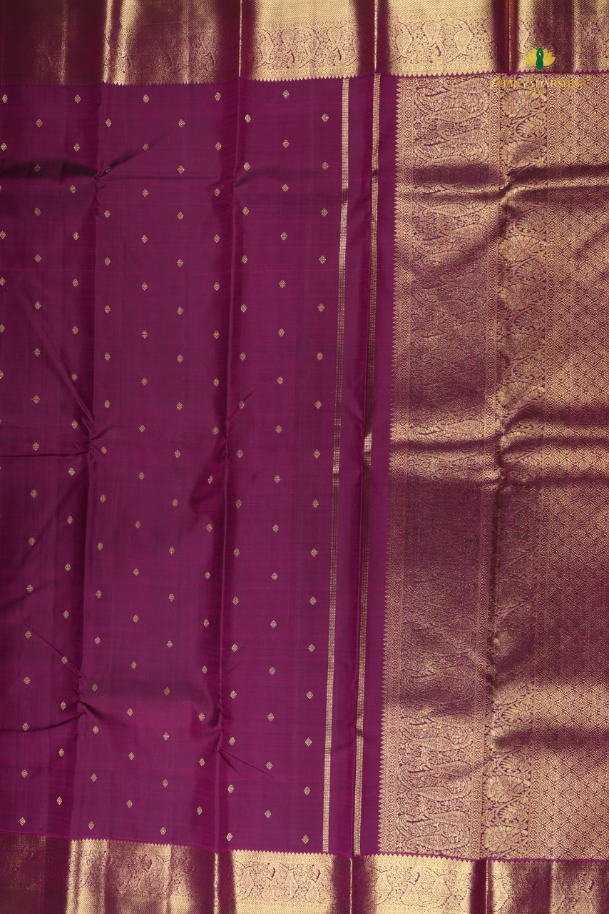 Deep plum Micro Diamond Butta - kanjivaram Silk