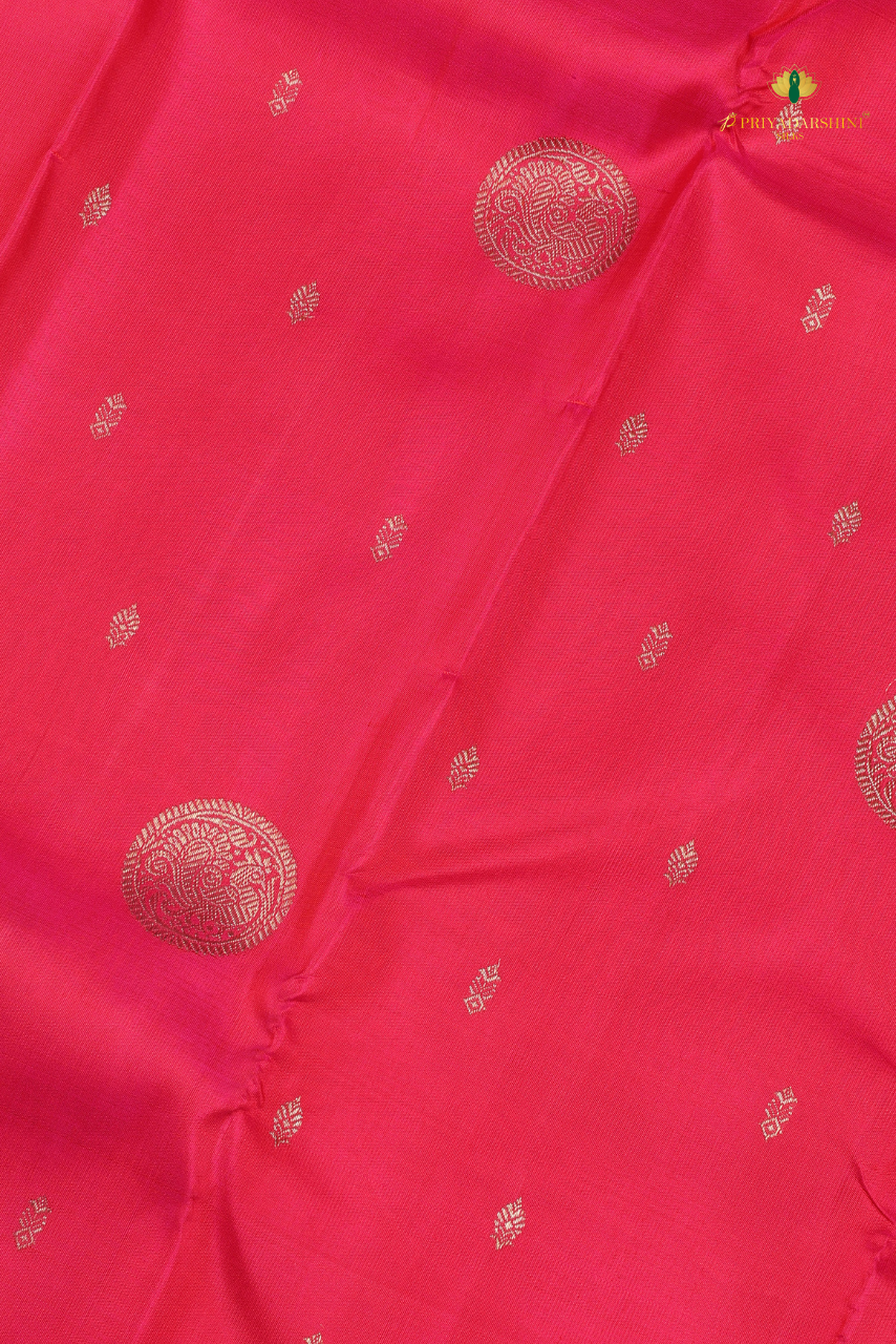 Deep Pink and Magenta with Peacock and Floral Vine Motif - Kanjivaram Silk