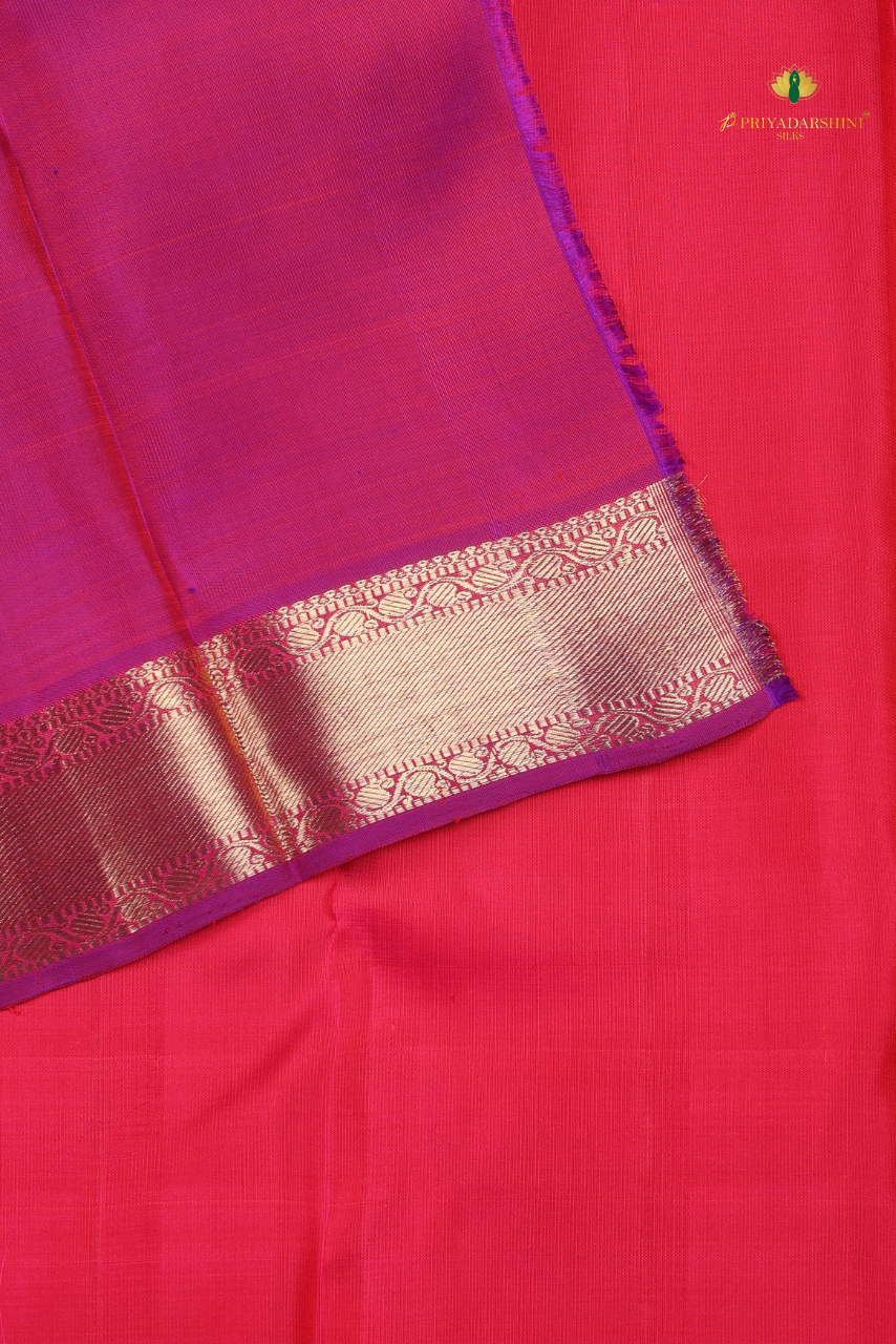 Deep Pink and Magenta with Peacock and Floral Vine Motif - Kanjivaram Silk