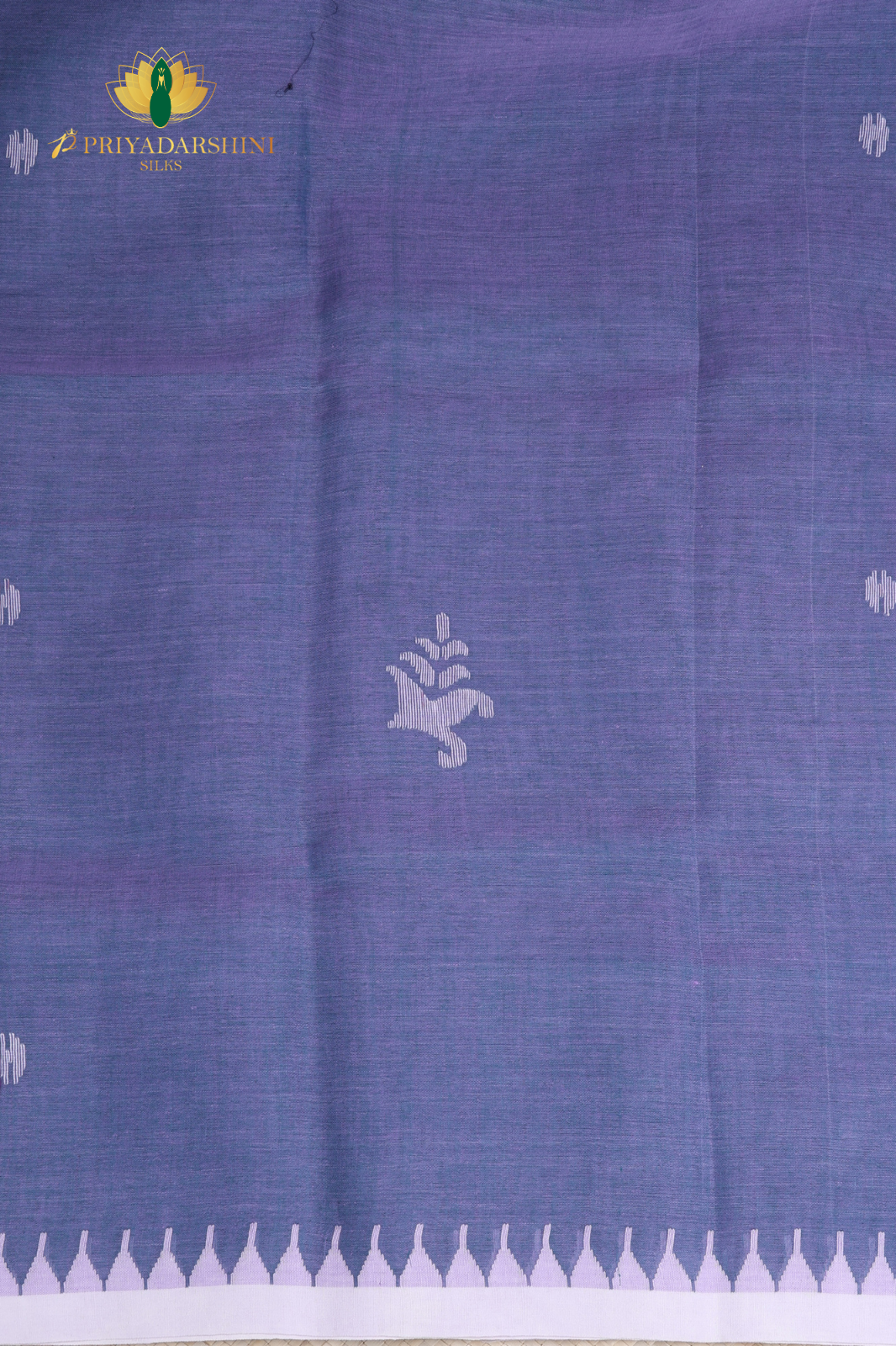 Deep Slate Blue & White Branching Tree Motif Jamdani Cotton Saree