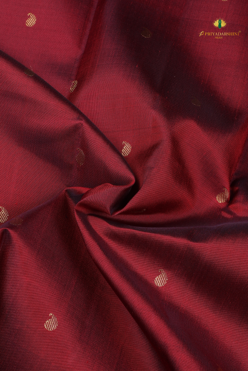 Deep Wine with Paisley Motif - Kanjivaram Silk