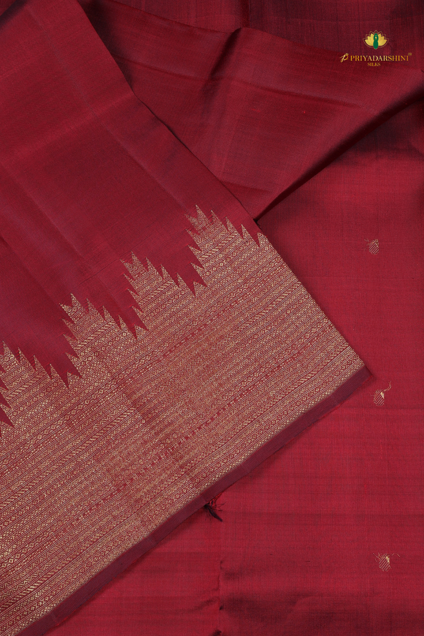 Deep Wine with Paisley Motif - Kanjivaram Silk