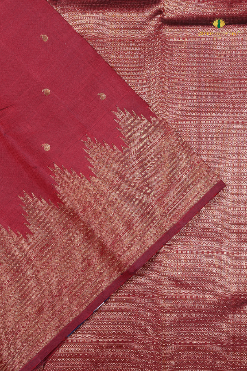 Deep Wine with Paisley Motif - Kanjivaram Silk