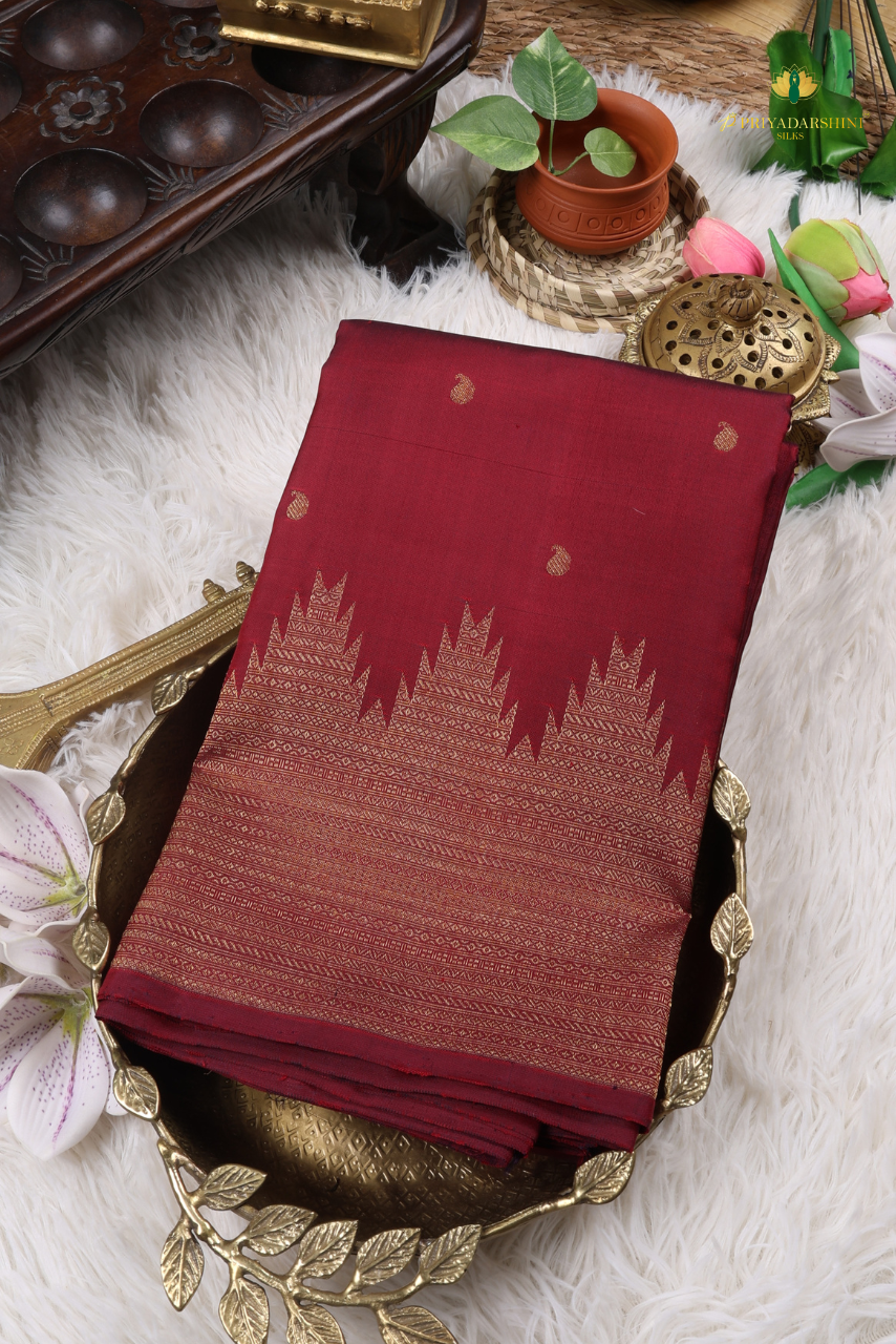 Deep Wine with Paisley Motif - Kanjivaram Silk